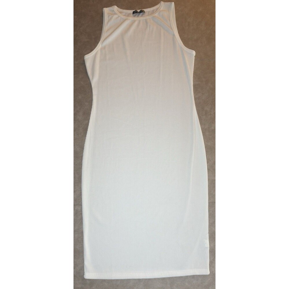 Women's Cotton Bodycon White Short Mini Dress Evening Everyday Stretch LARGE